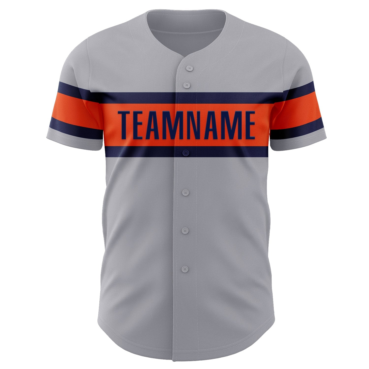 Custom Gray Navy-Orange Authentic Baseball Jersey view 2