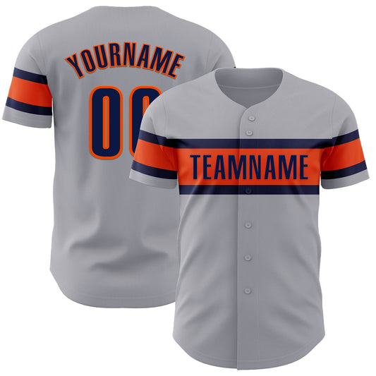 Custom Gray Navy-Orange Authentic Baseball Jersey - Main View