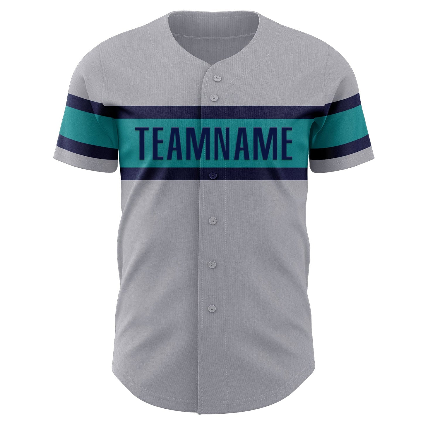Custom Gray Navy-Teal Authentic Baseball Jersey view 2
