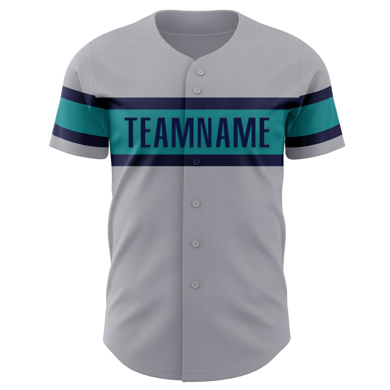 Custom Gray Navy-Teal Authentic Baseball Jersey view 2