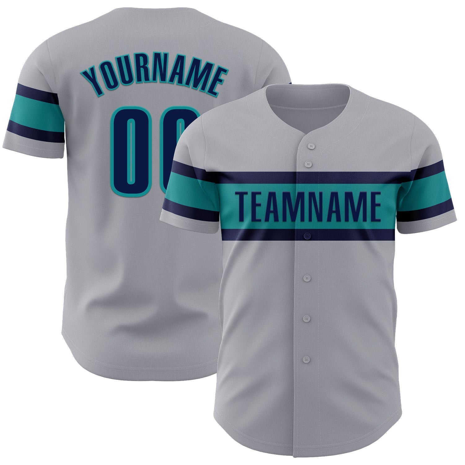 Custom Gray Navy-Teal Authentic Baseball Jersey - Main View