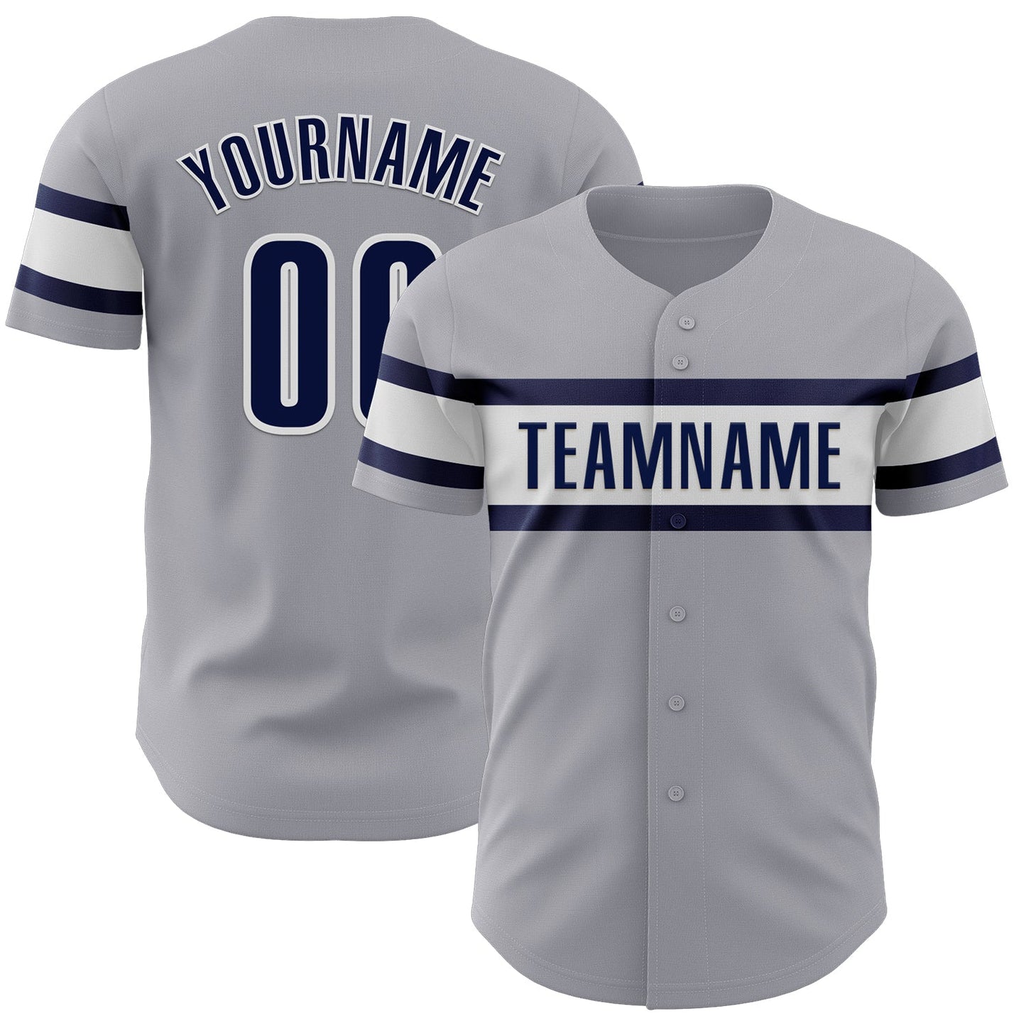 Custom Gray Navy-White Authentic Baseball Jersey - Main View
