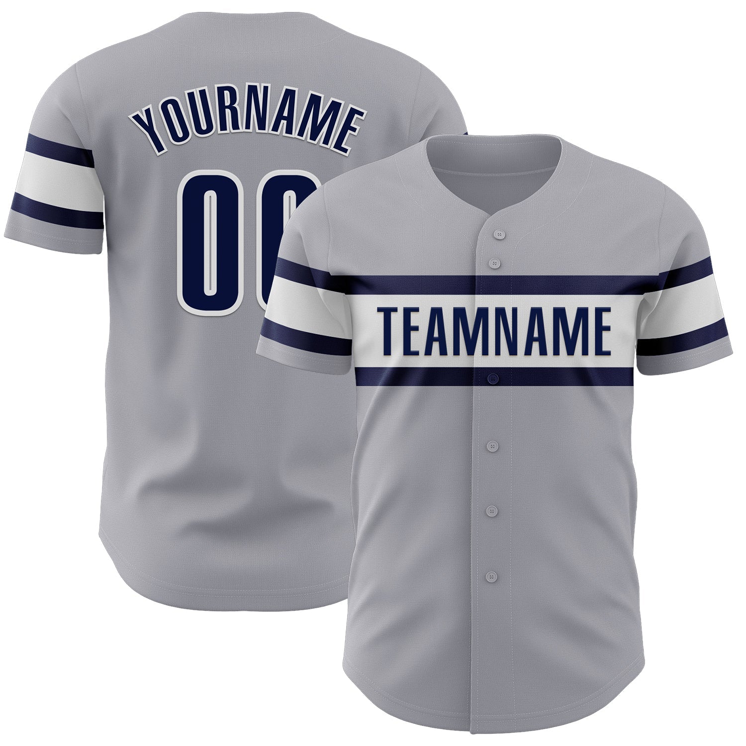 Custom Gray Navy-White Authentic Baseball Jersey - Main View