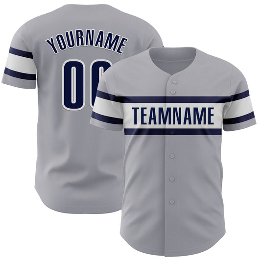 Custom Gray Navy-White Authentic Baseball Jersey - Main View