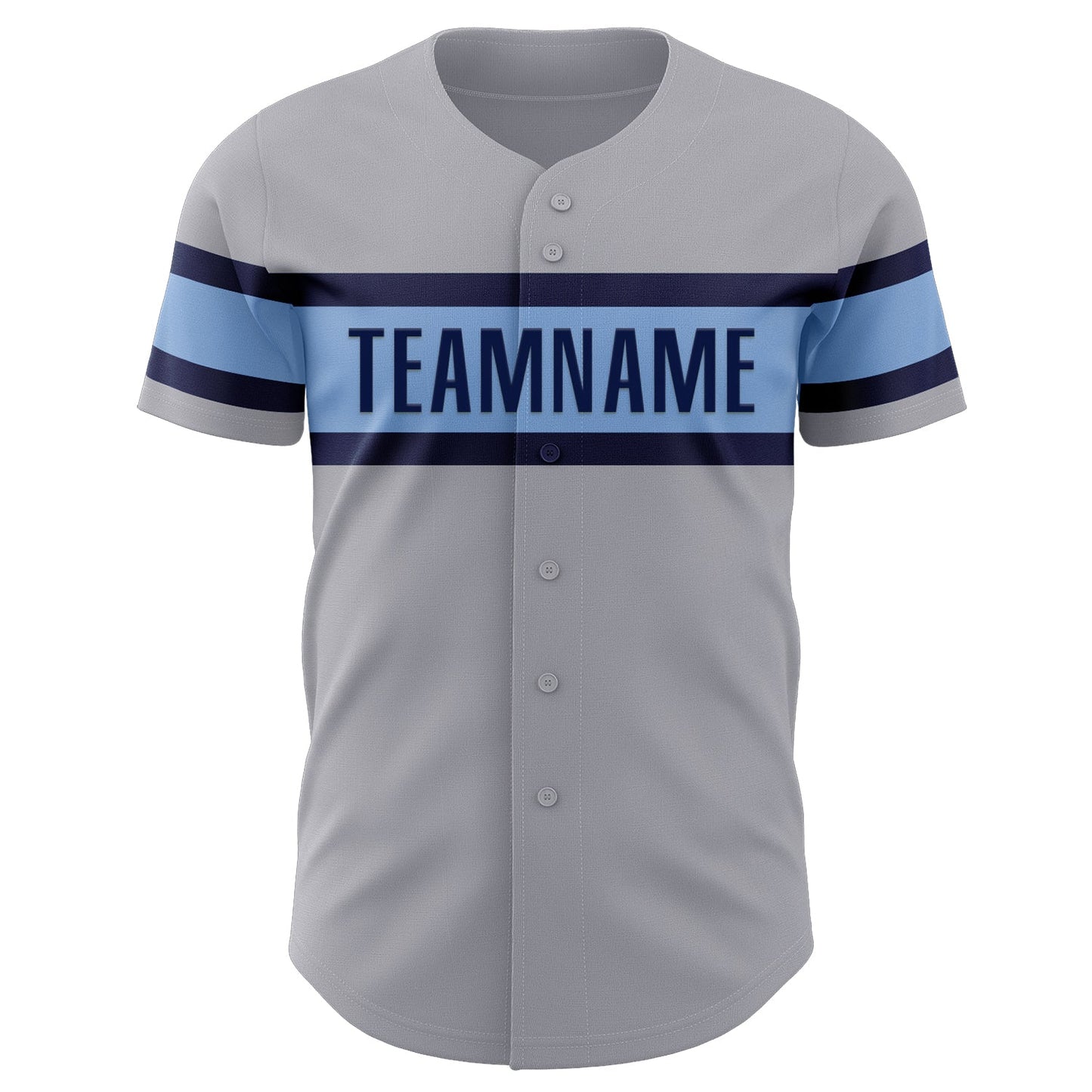 Custom Gray Navy-Light Blue Authentic Baseball Jersey view 2
