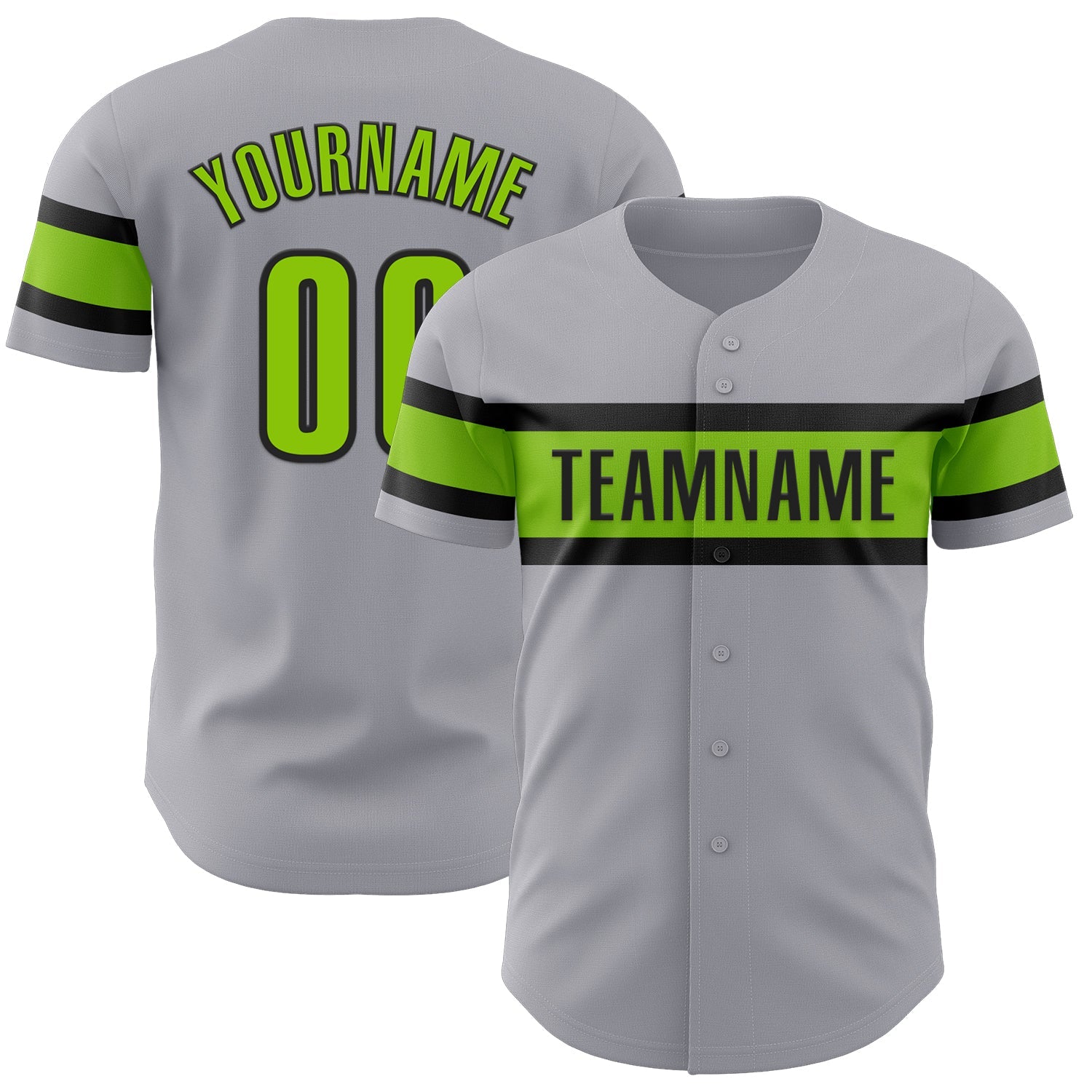 Custom Gray Neon Green-Black Authentic Baseball Jersey - Main View