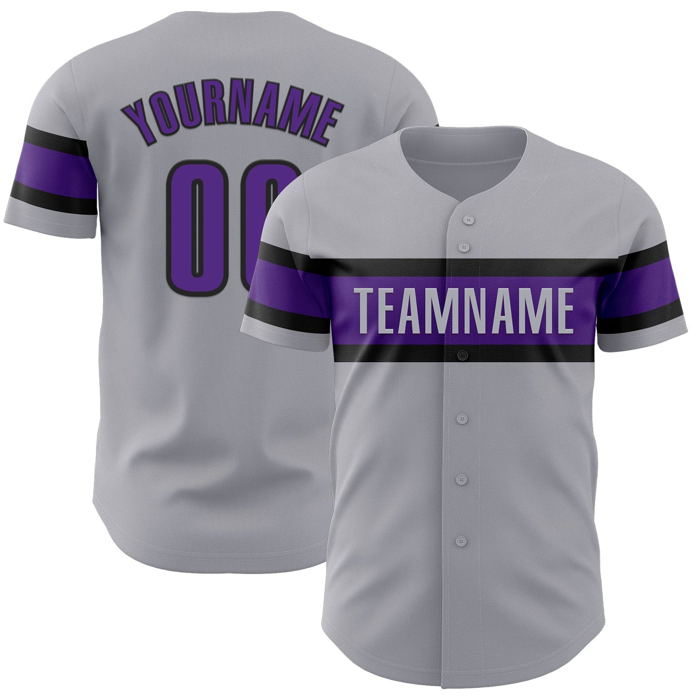 Custom Gray Purple-Black Authentic Baseball Jersey - Main View