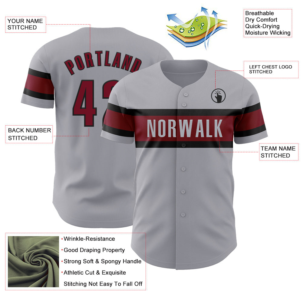 Custom Gray Crimson-Black Authentic Baseball Jersey view 3
