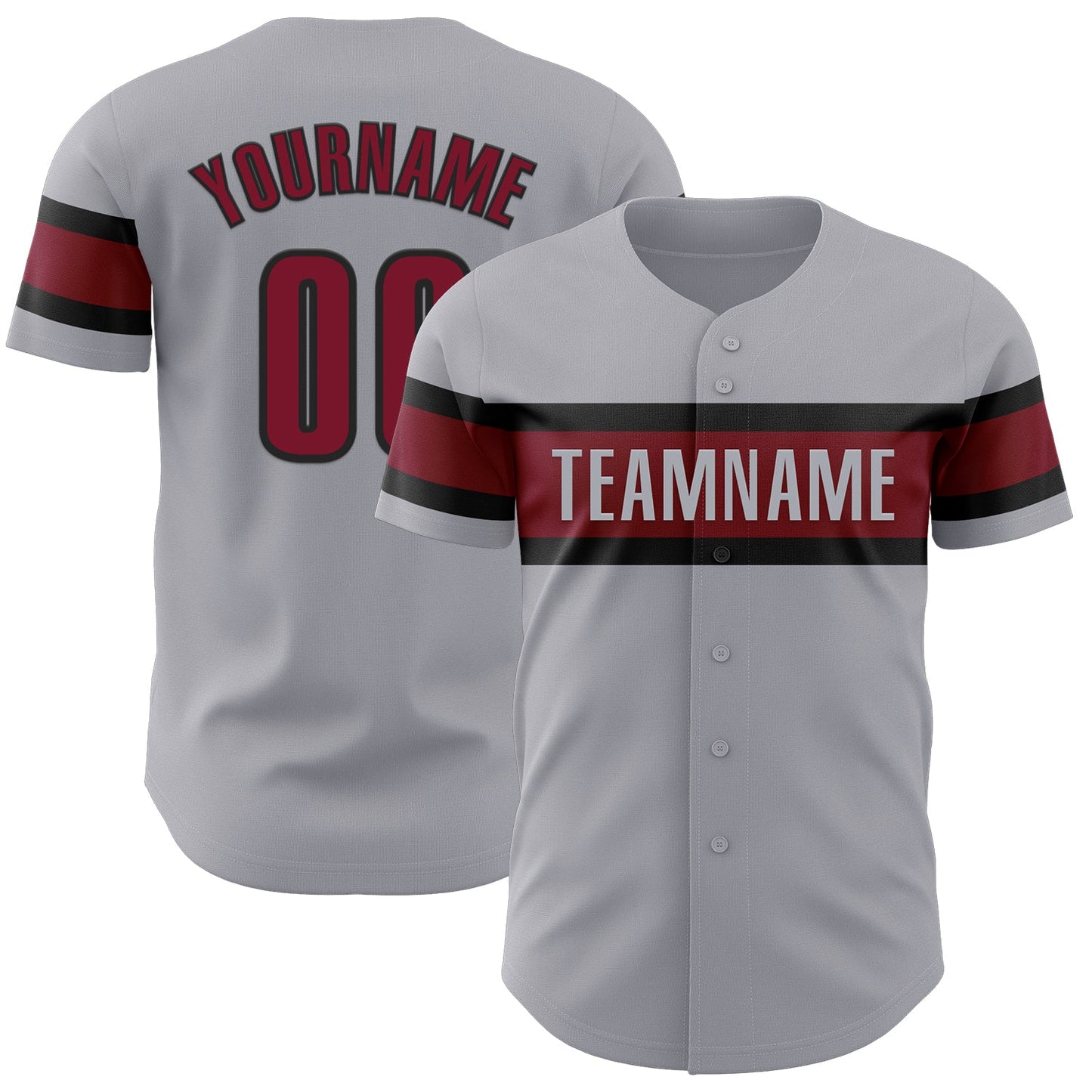Custom Gray Crimson-Black Authentic Baseball Jersey - Main View
