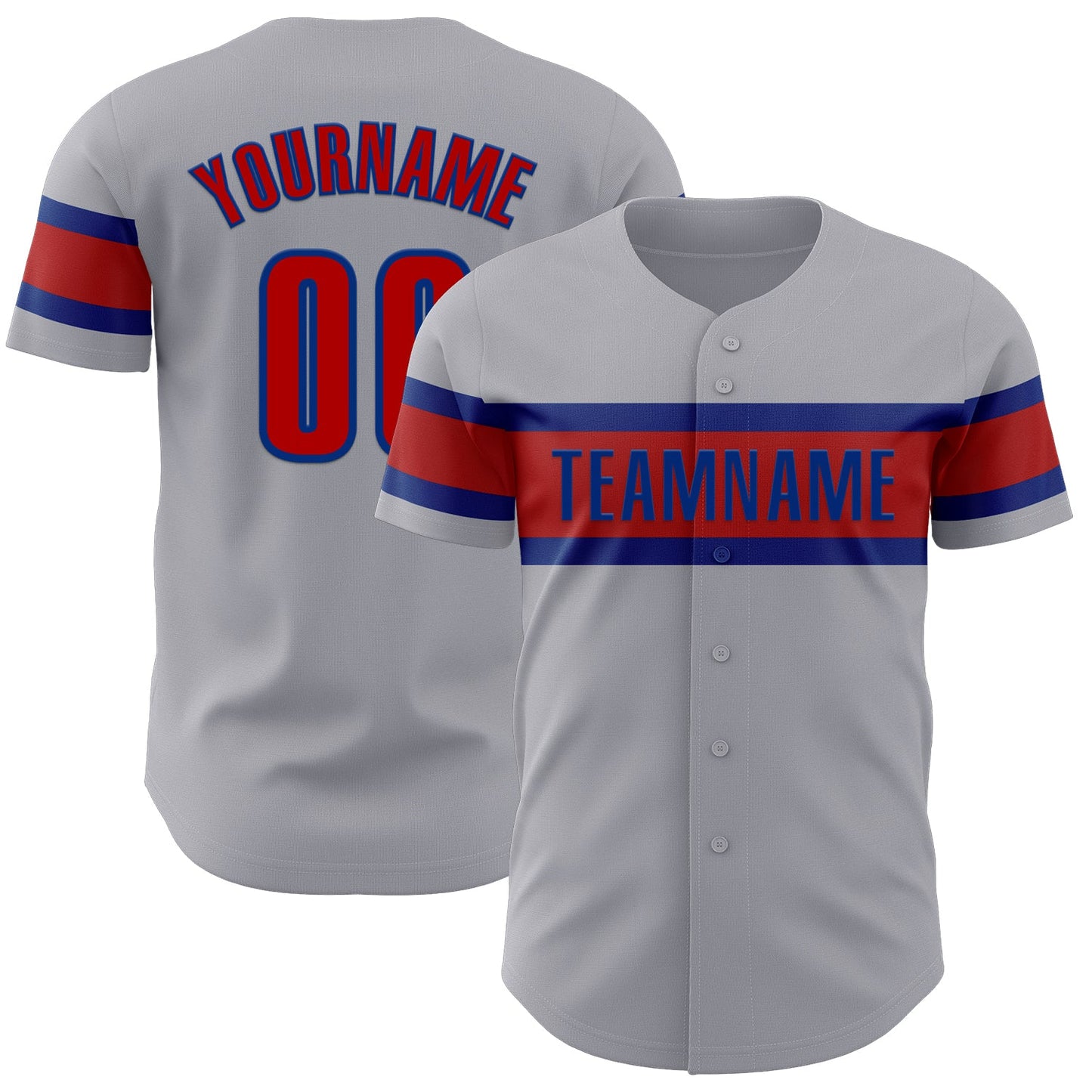 Custom Gray Red-Royal Authentic Baseball Jersey - Main View