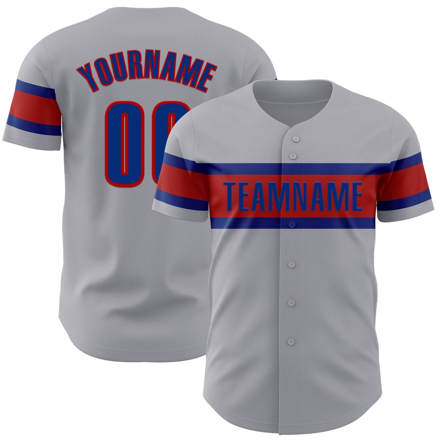 Custom Gray Royal-Red Authentic Baseball Jersey - Main View