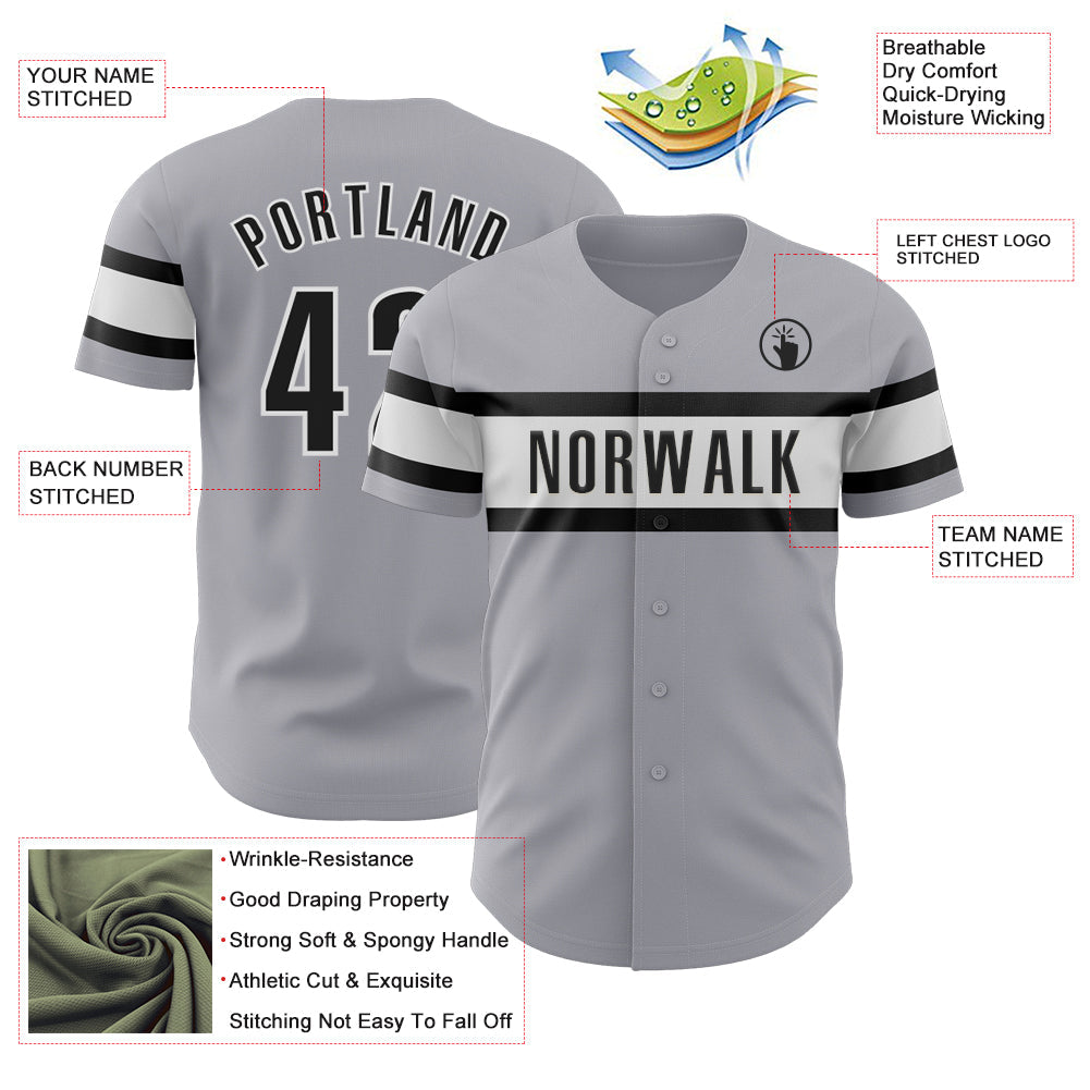 Custom Gray Black-White Authentic Baseball Jersey view 3