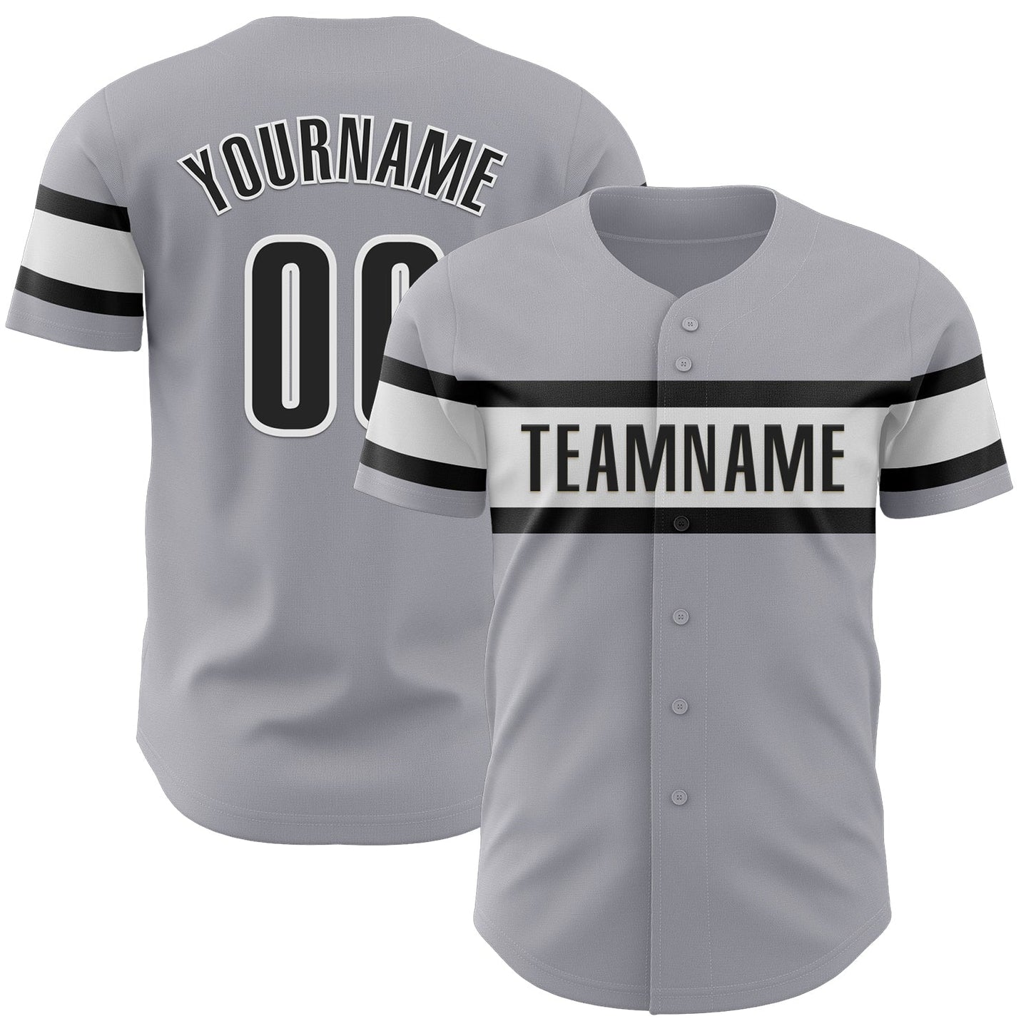 Custom Gray Black-White Authentic Baseball Jersey - Main View