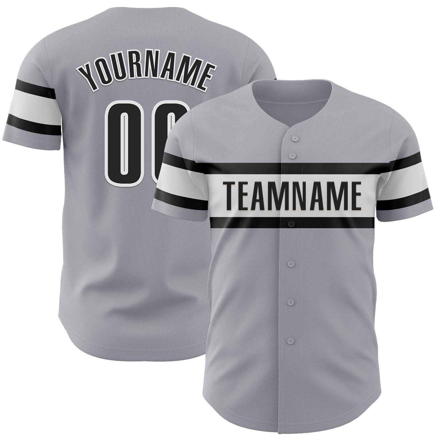 Custom Gray Black-White Authentic Baseball Jersey - Main View