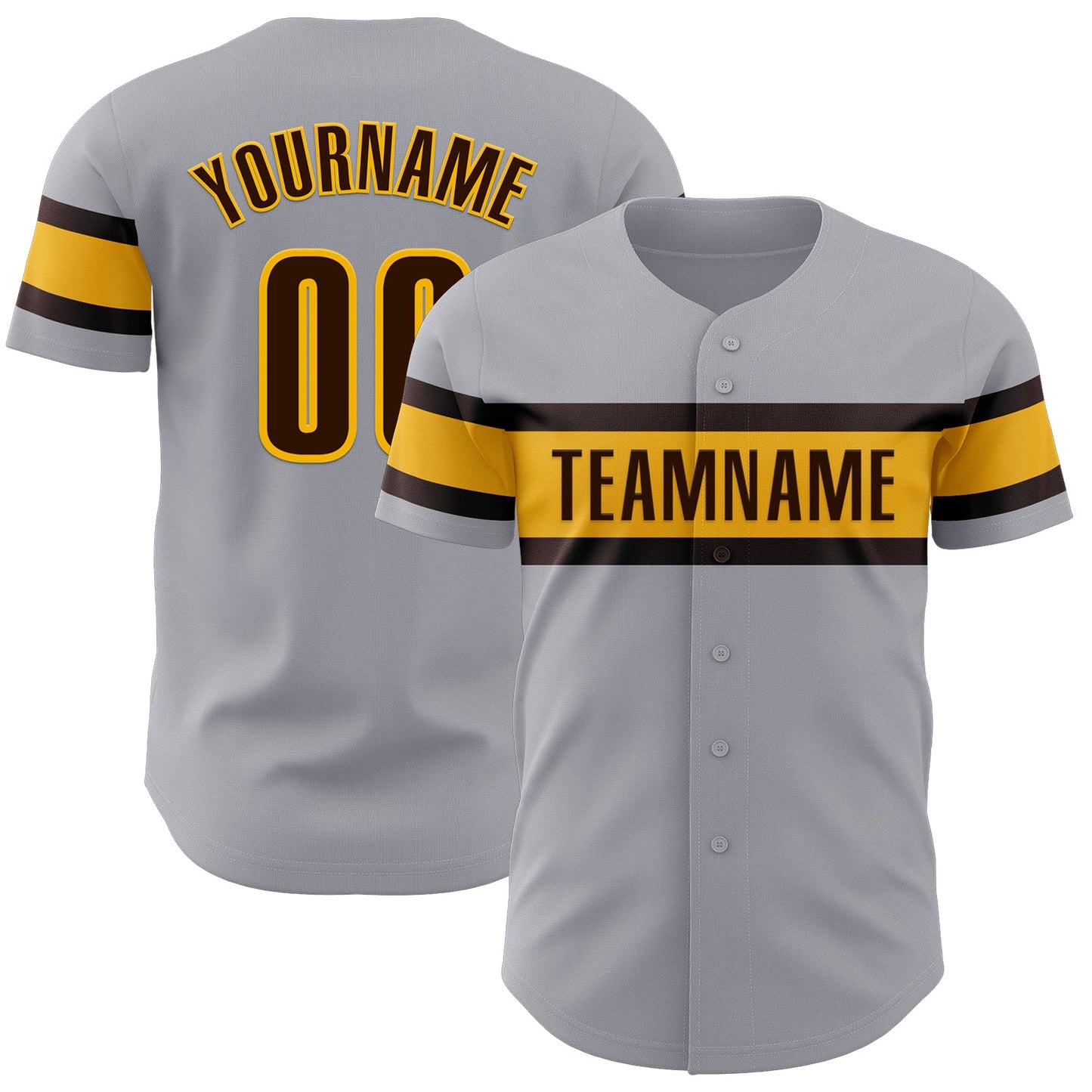 Custom Gray Brown-Gold Authentic Baseball Jersey - Main View