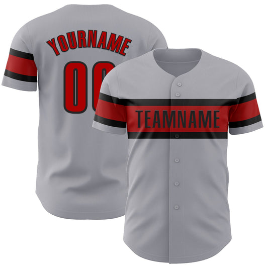 Custom Gray Red-Black Authentic Baseball Jersey - Main View
