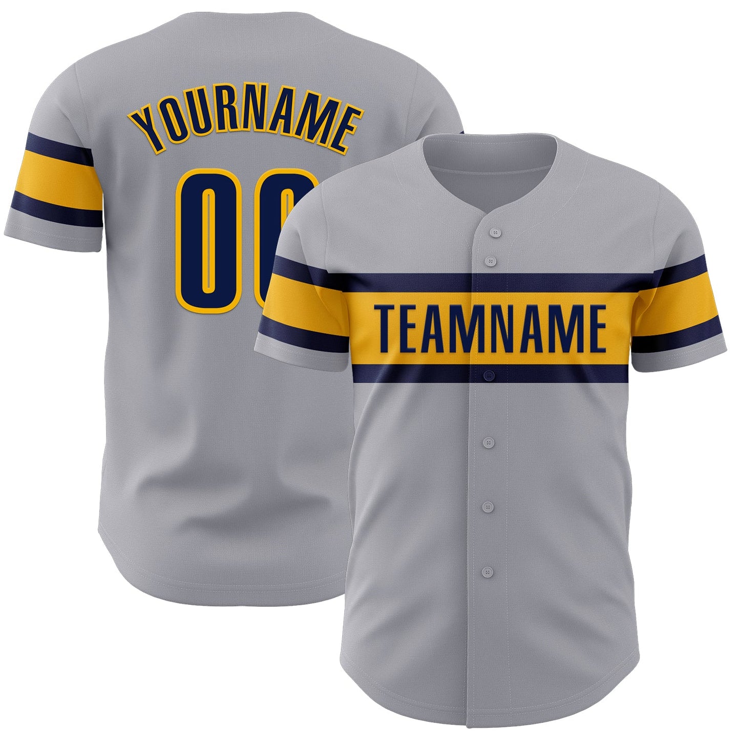 Custom Gray Navy-Gold Authentic Baseball Jersey - Main View