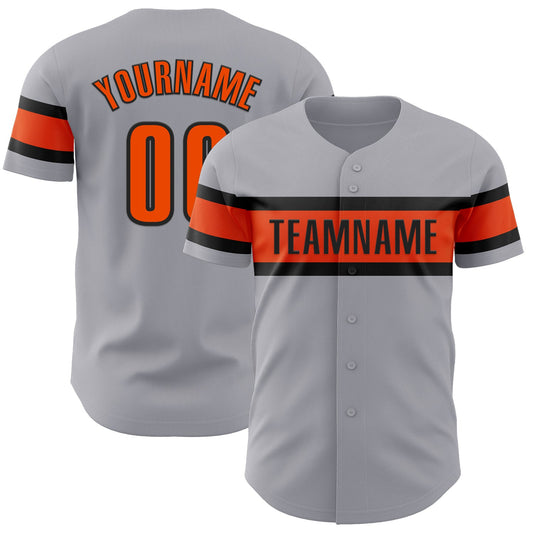 Custom Gray Orange-Black Authentic Baseball Jersey - Main View