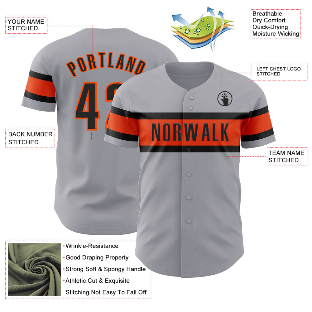 Custom Gray Black-Orange Authentic Baseball Jersey view 3