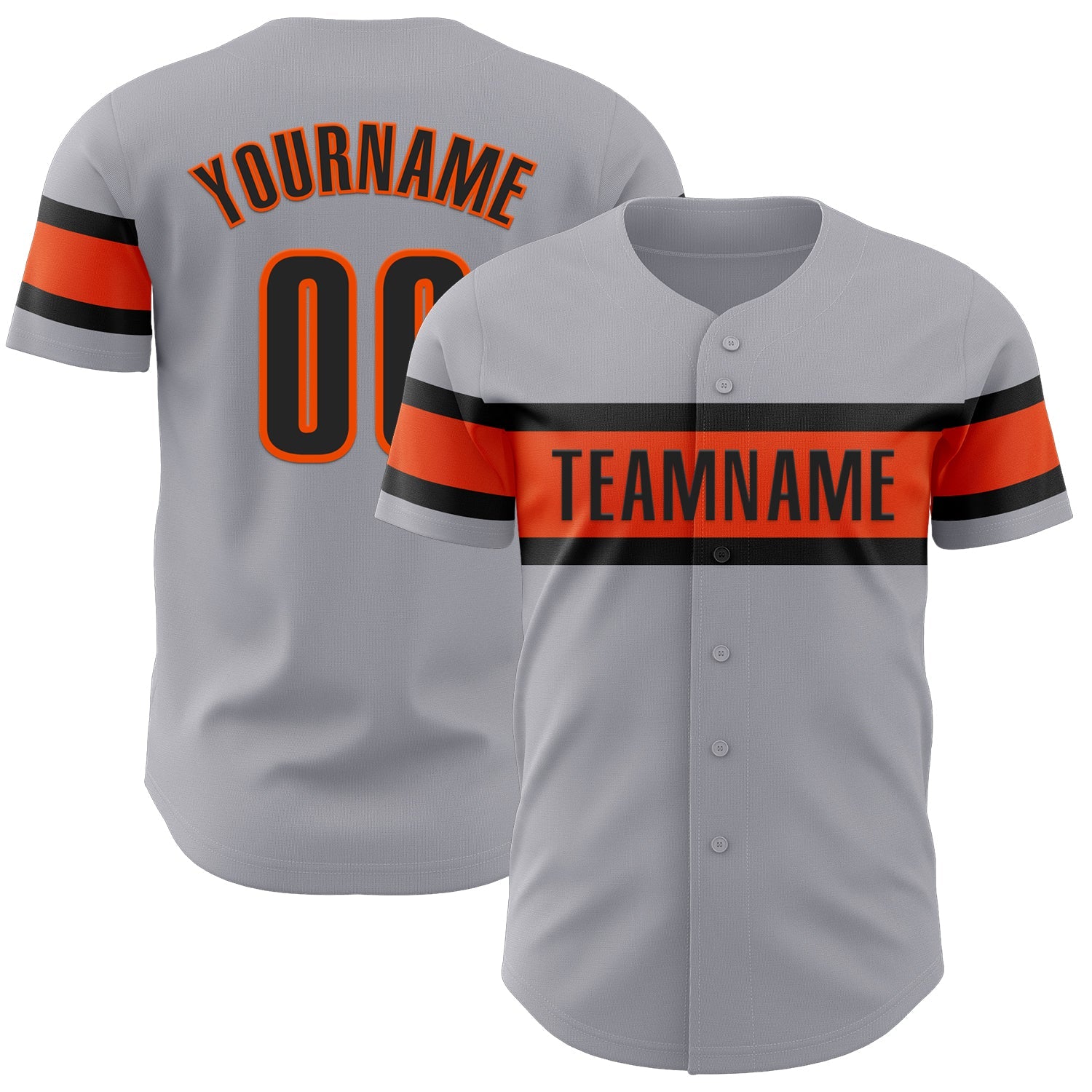Custom Gray Black-Orange Authentic Baseball Jersey - Main View