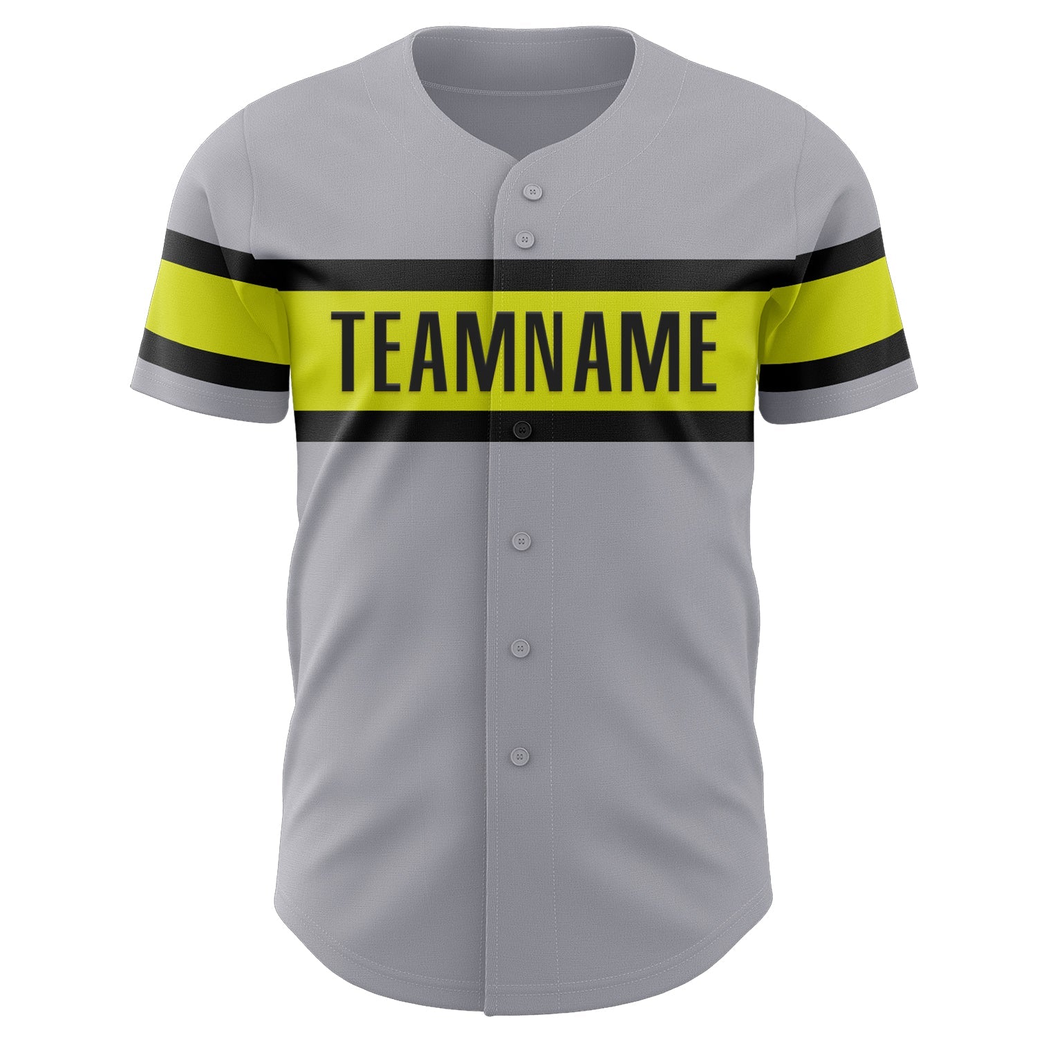 Custom Gray Neon Yellow-Black Authentic Baseball Jersey view 2