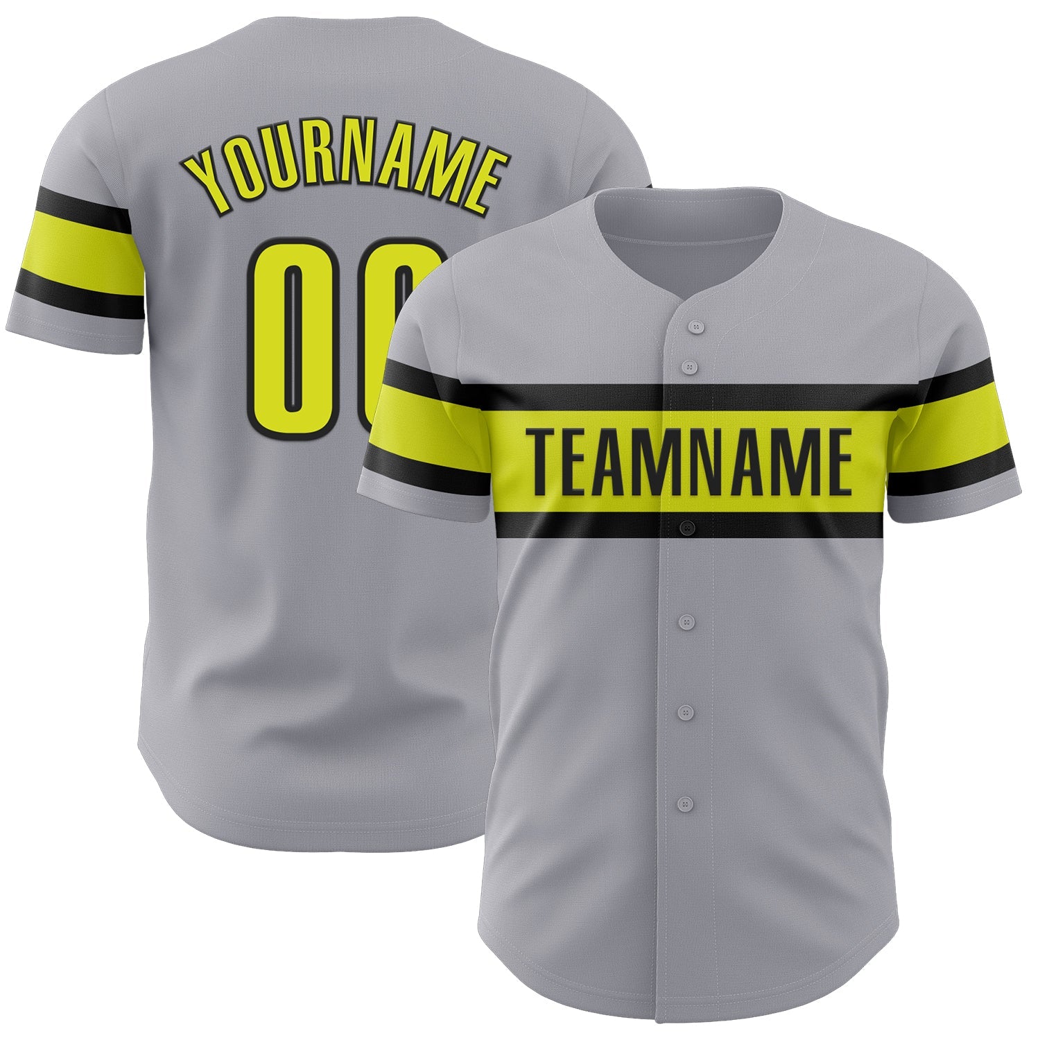 Custom Gray Neon Yellow-Black Authentic Baseball Jersey - Main View