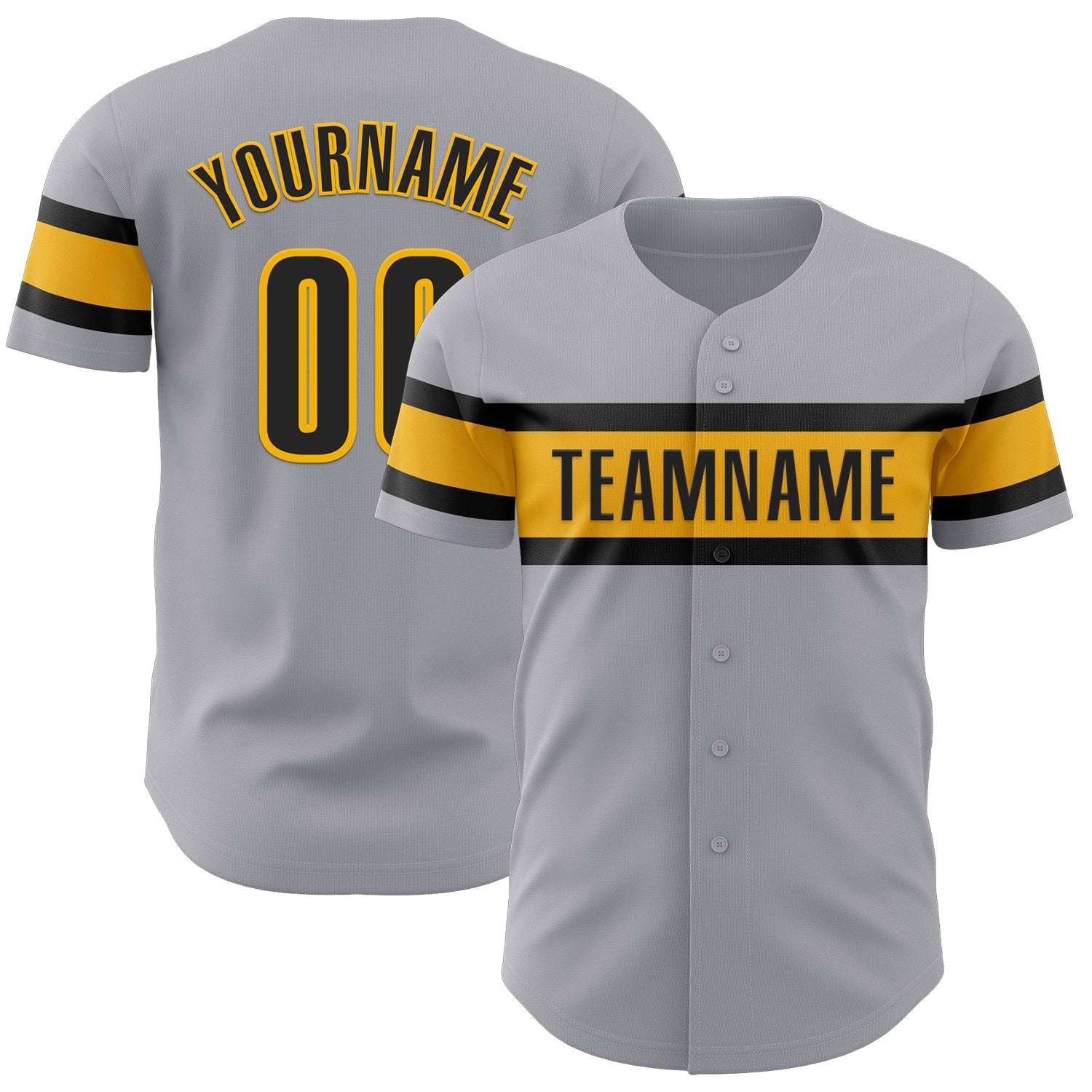 Custom Gray Black-Gold Authentic Baseball Jersey - Main View