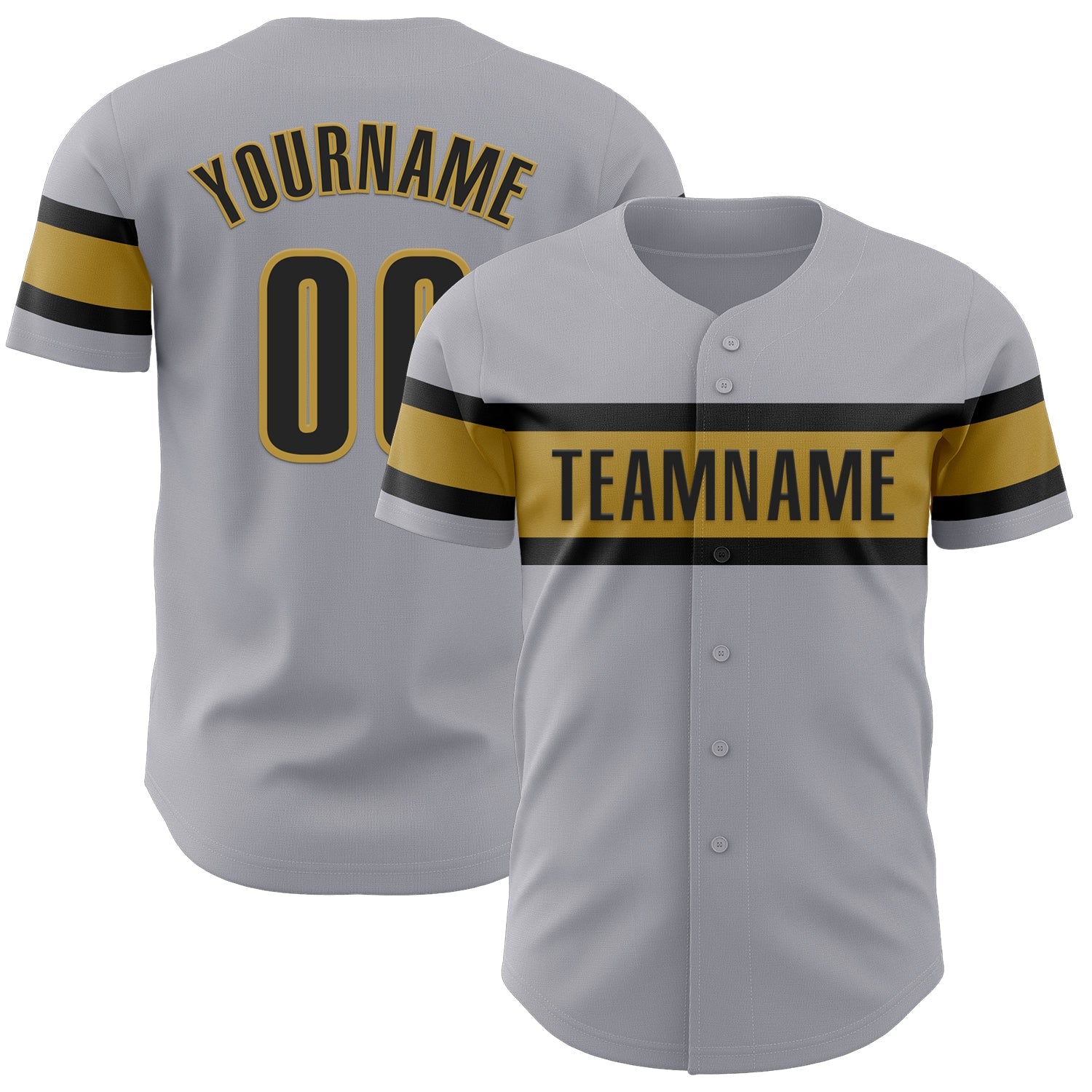 Custom Gray Black-Old Gold Authentic Baseball Jersey - Main View