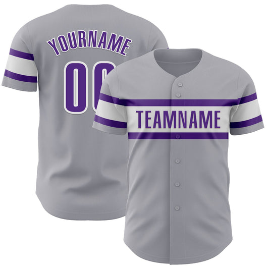Custom Gray Purple-White Authentic Baseball Jersey - Main View