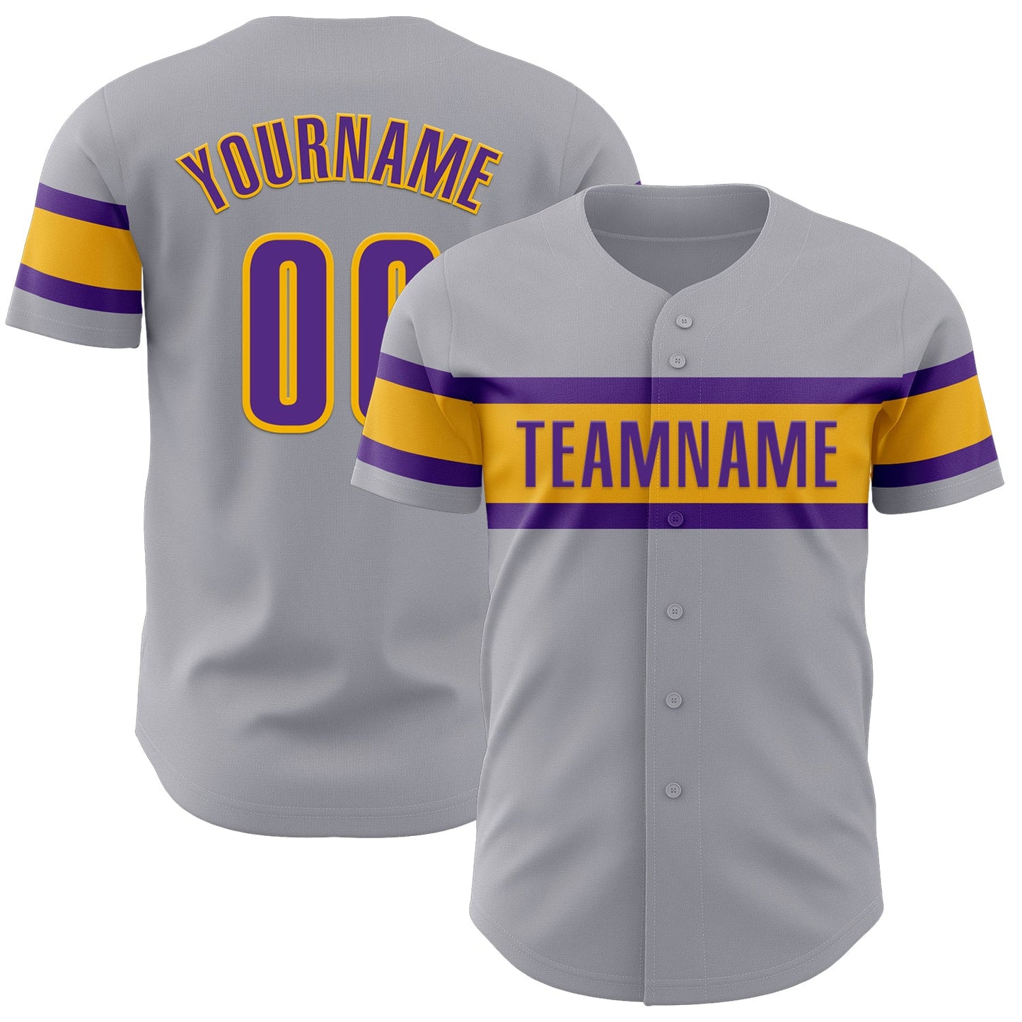 Custom Gray Purple-Gold Authentic Baseball Jersey - Main View
