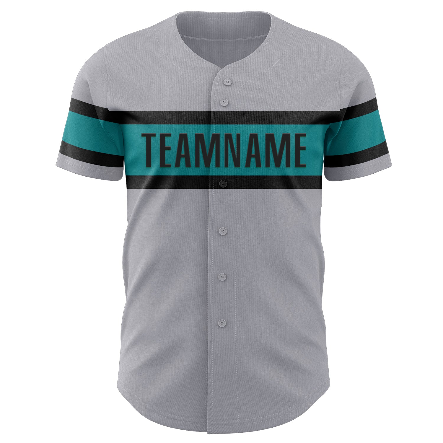 Custom Gray Black-Teal Authentic Baseball Jersey view 2
