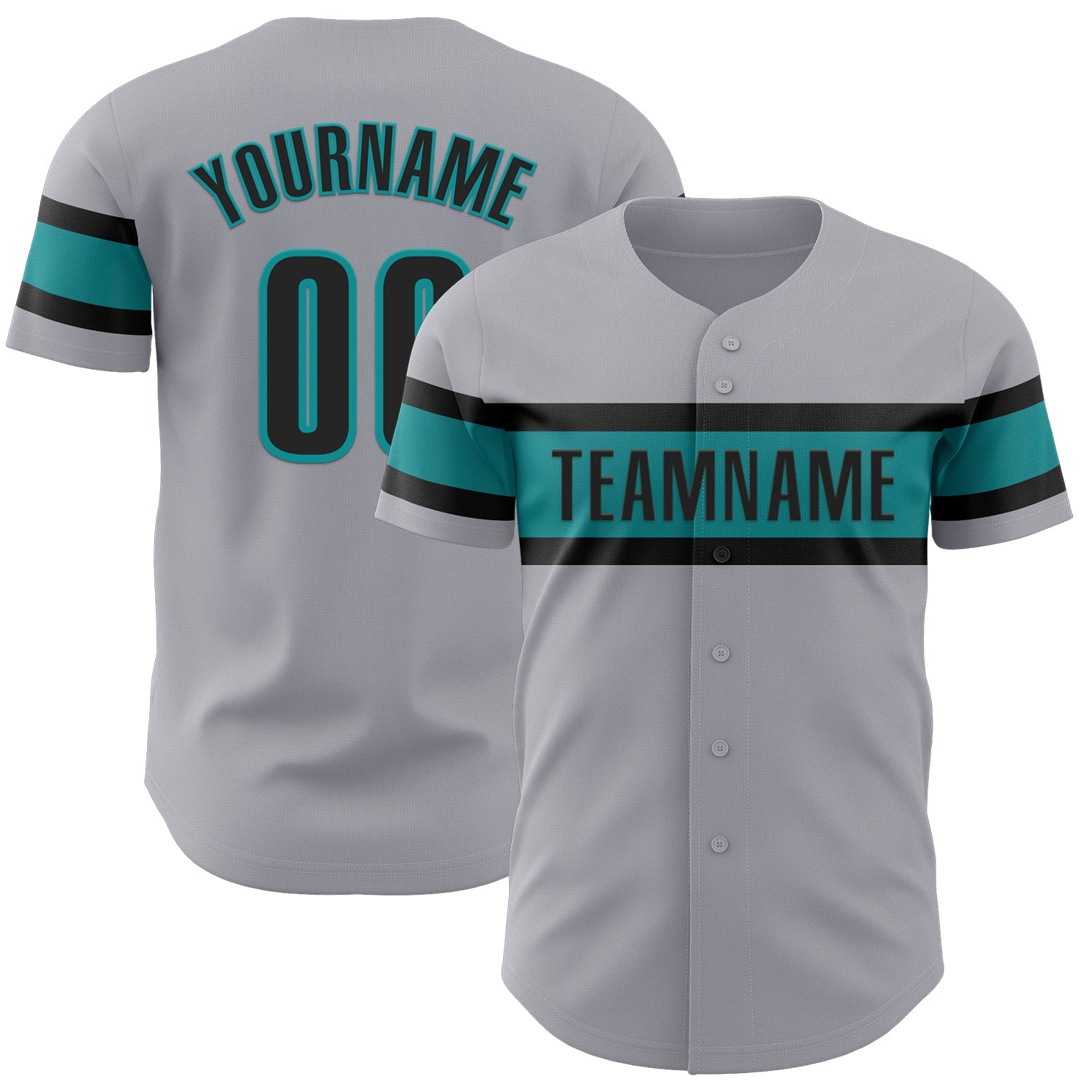 Custom Gray Black-Teal Authentic Baseball Jersey - Main View