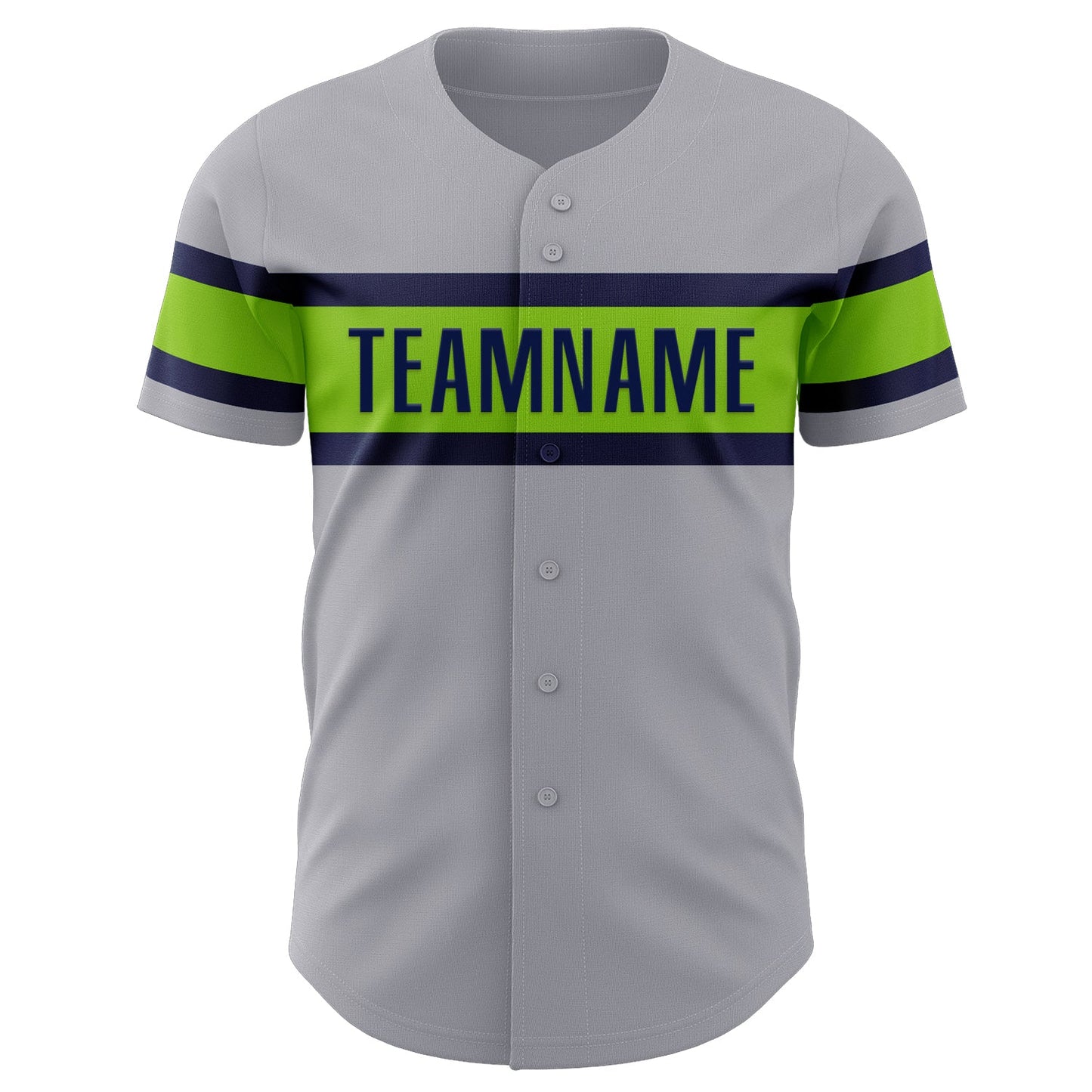 Custom Gray Neon Green-Navy Authentic Baseball Jersey view 2