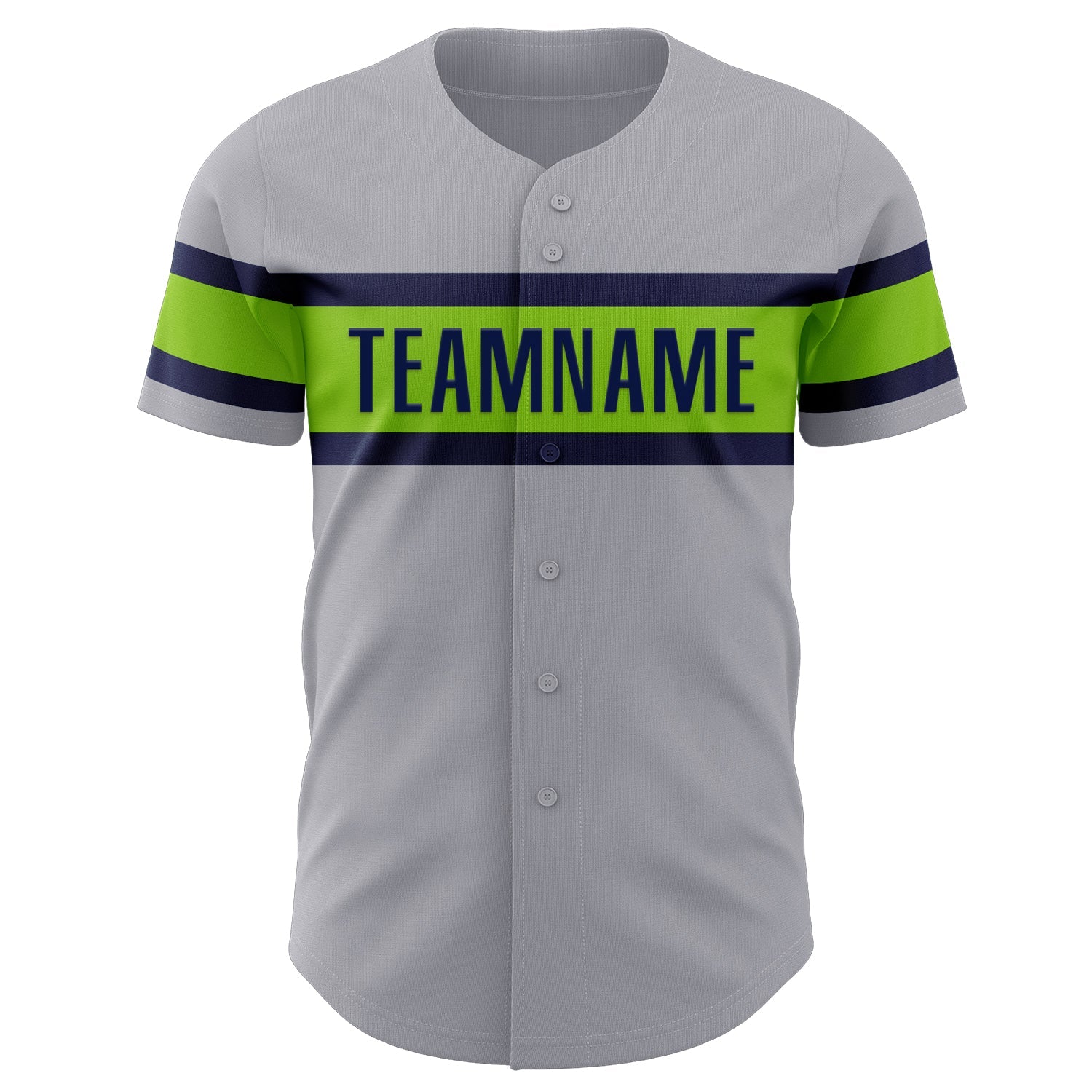 Custom Gray Neon Green-Navy Authentic Baseball Jersey view 2