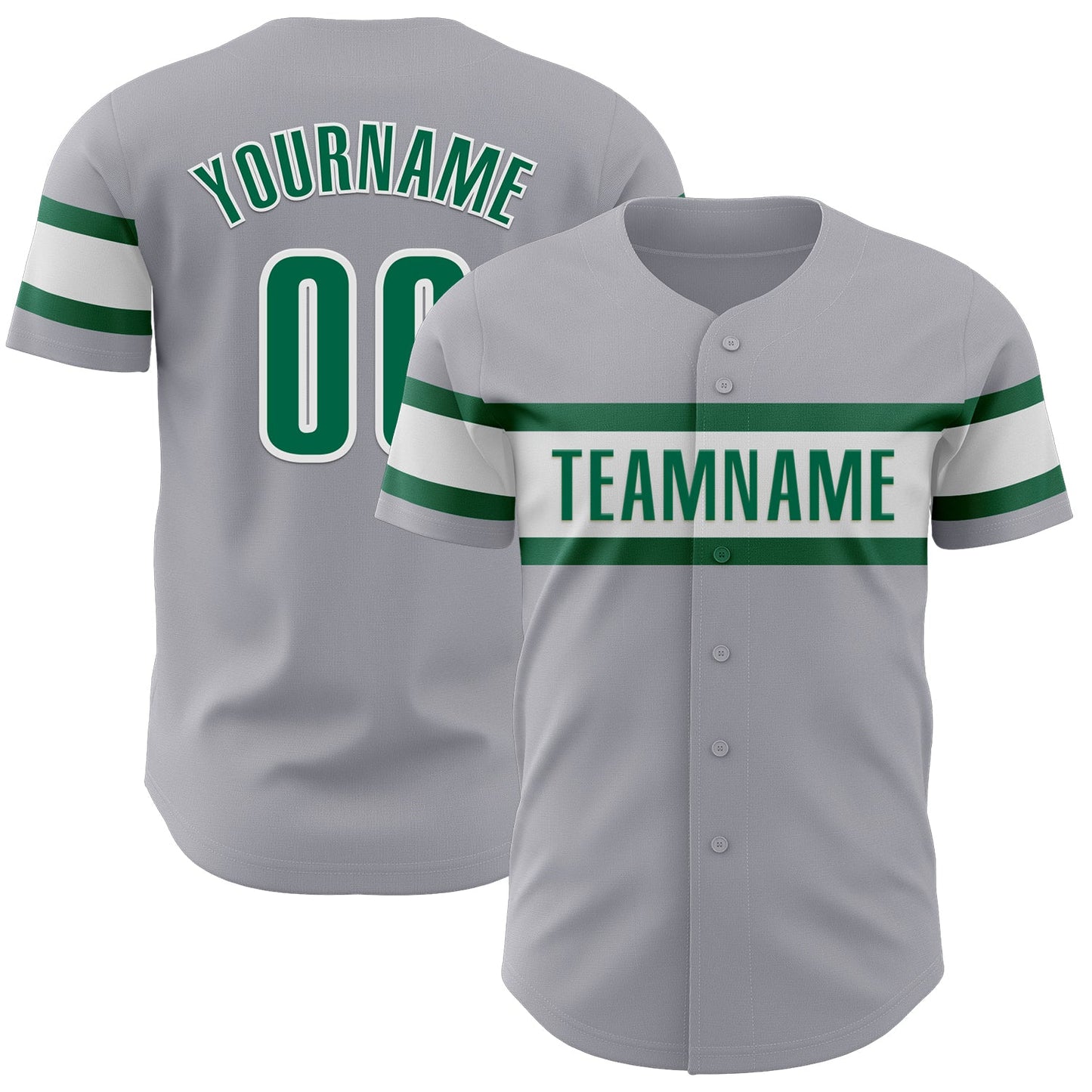 Custom Gray Kelly Green-White Authentic Baseball Jersey - Main View