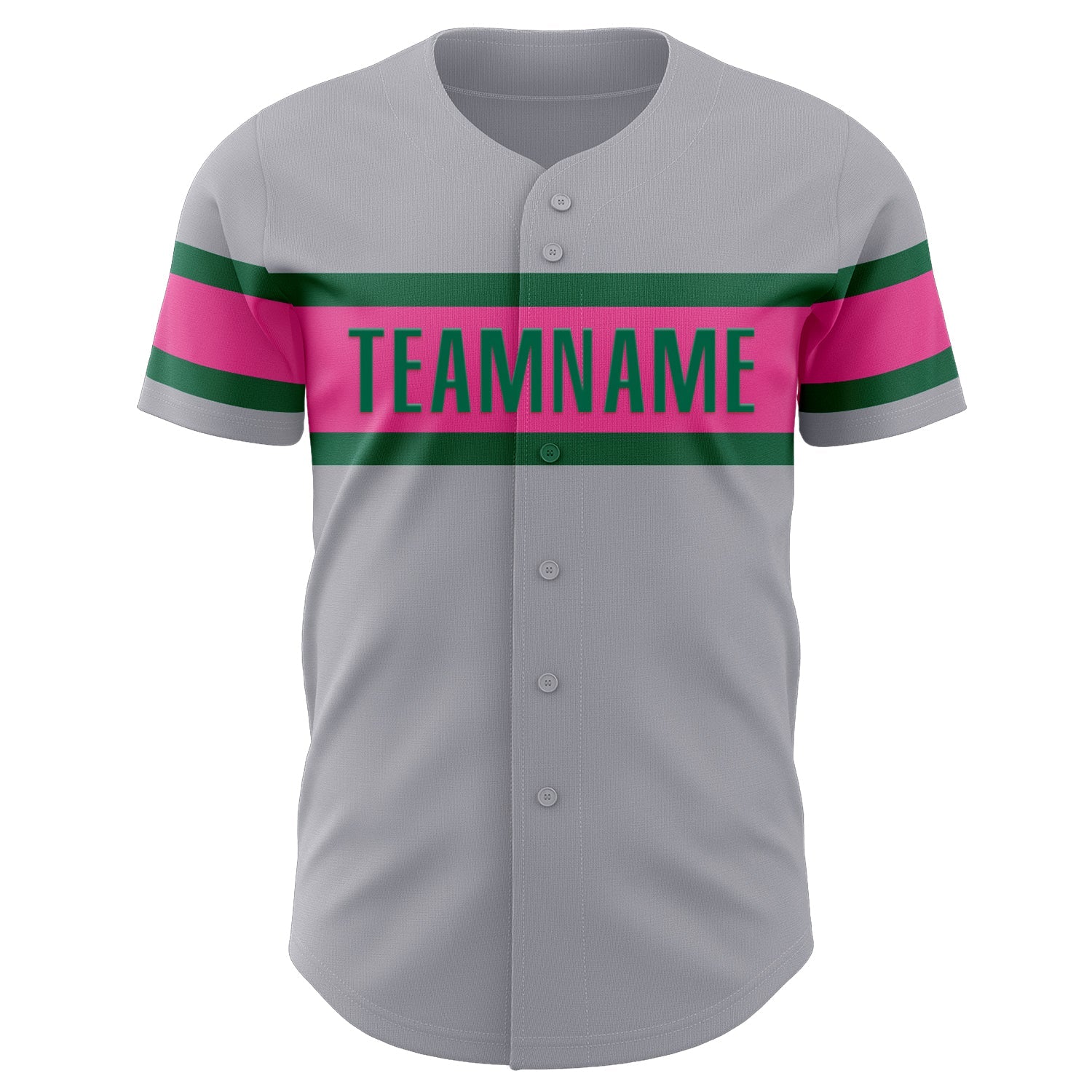 Custom Gray Pink-Kelly Green Authentic Baseball Jersey view 2