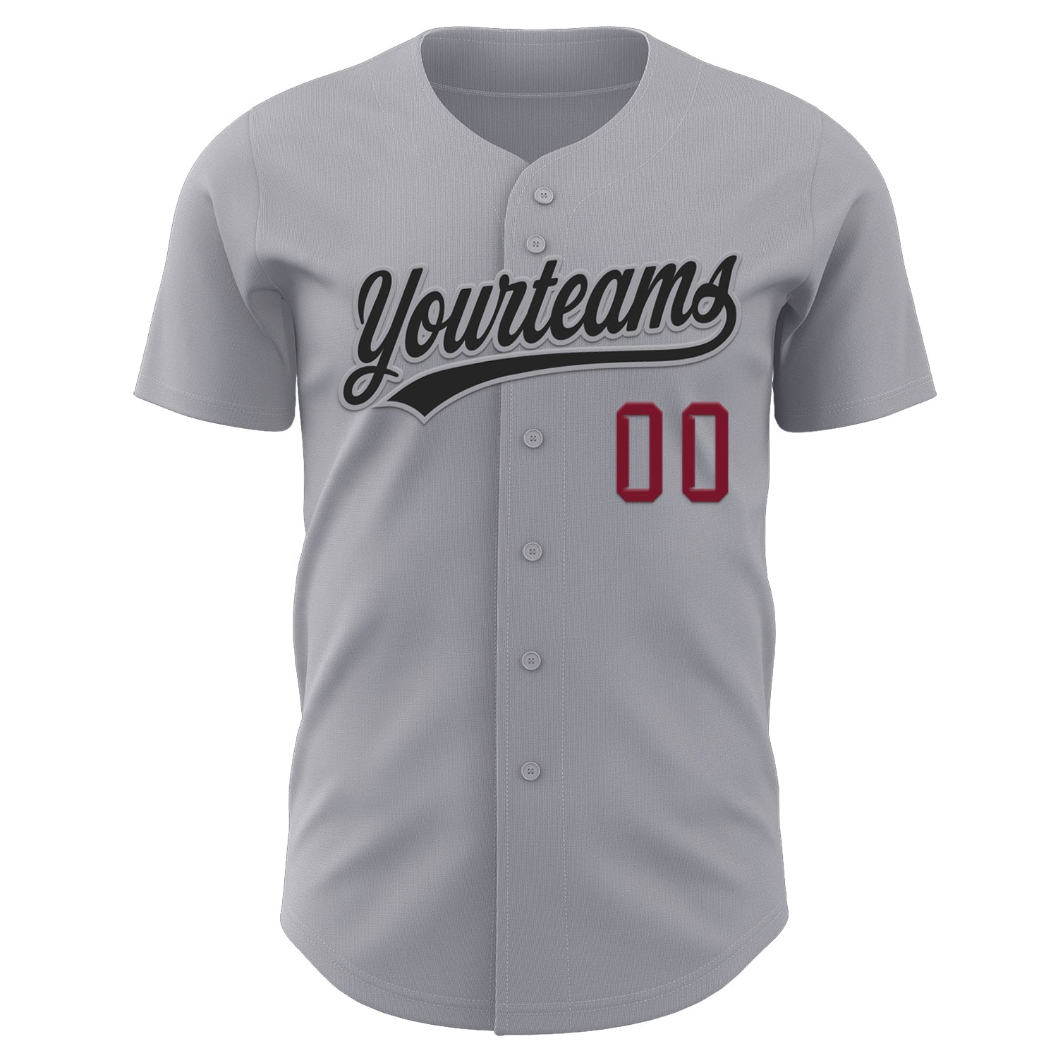 Custom Gray Black-Crimson Authentic Baseball Jersey view 2