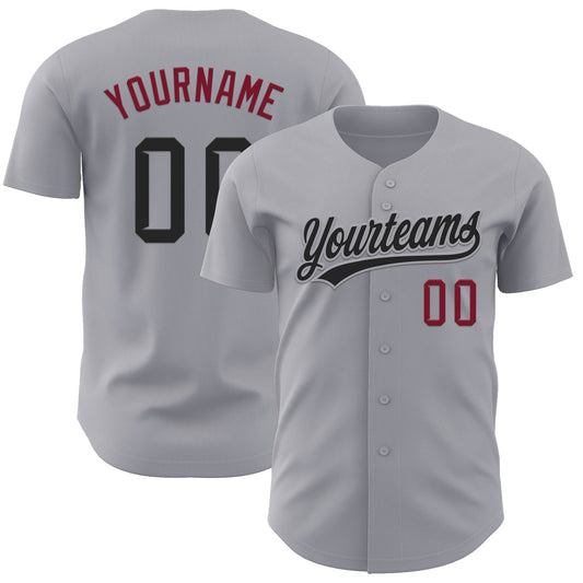 Custom Gray Black-Crimson Authentic Baseball Jersey - Main View