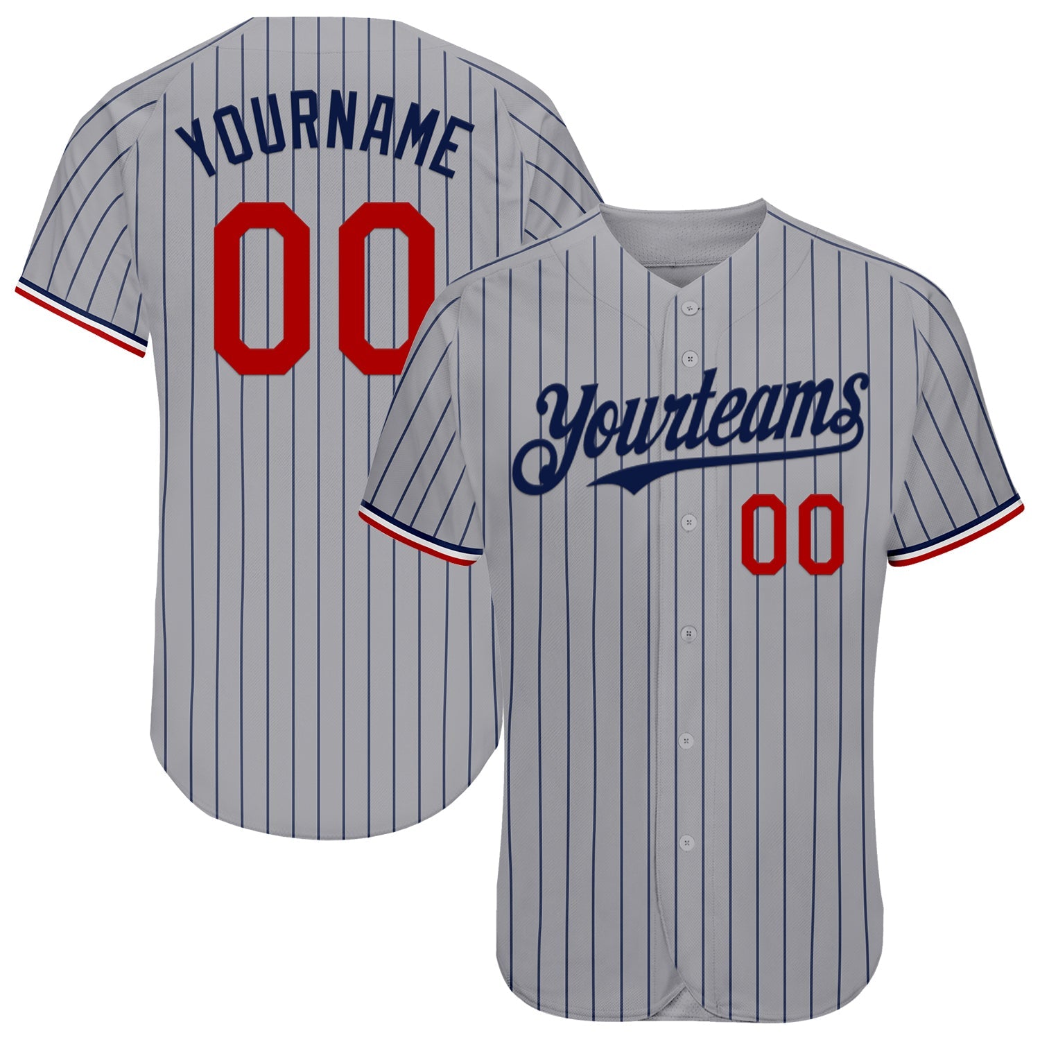 Custom Gray Navy Pinstripe Red-White Authentic Baseball Jersey - Main View