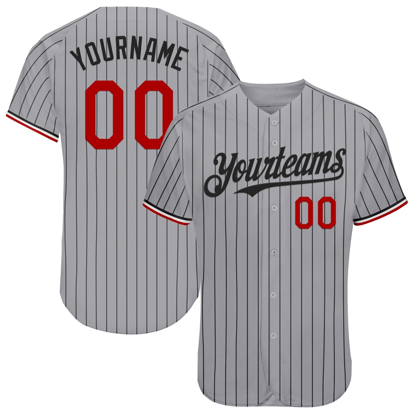 Custom Gray Black Pinstripe Red-White Authentic Baseball Jersey - Main View