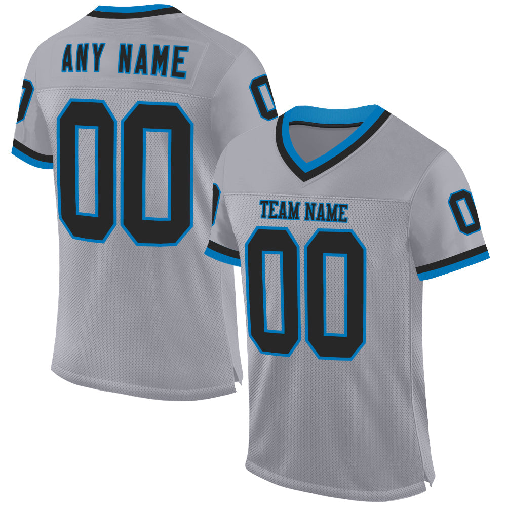 Custom Gray Black-Blue Mesh Authentic Throwback Football Jersey - Main View