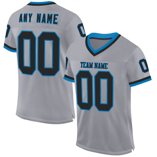 Custom Gray Black-Blue Mesh Authentic Throwback Football Jersey - Main View