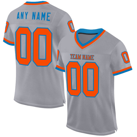 Custom Gray Orange-Blue Mesh Authentic Throwback Football Jersey - Main View