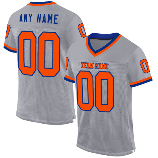 Custom Gray Orange-Royal Mesh Authentic Throwback Football Jersey - Main View