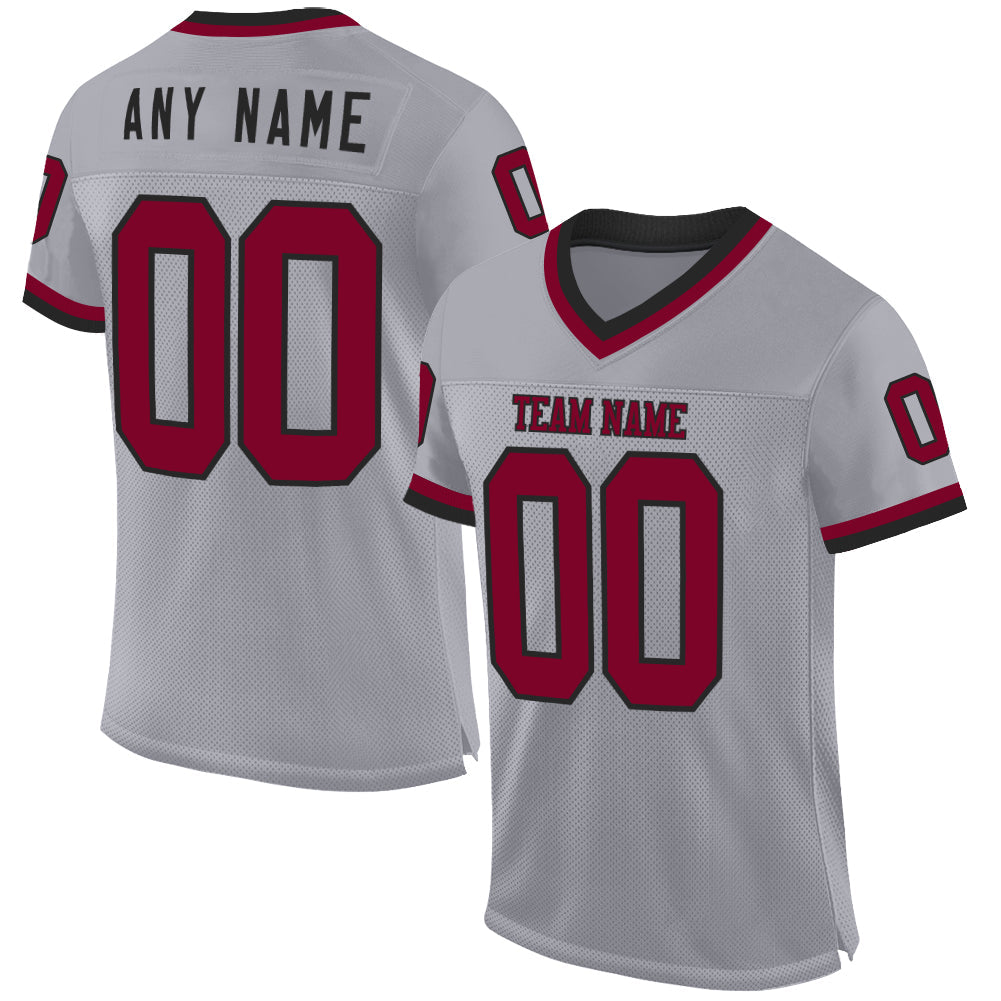 Custom Gray Maroon-Black Mesh Authentic Throwback Football Jersey - Main View