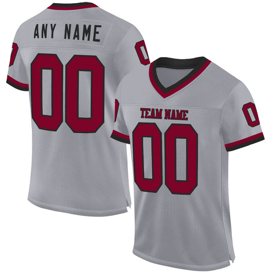 Custom Gray Maroon-Black Mesh Authentic Throwback Football Jersey - Main View