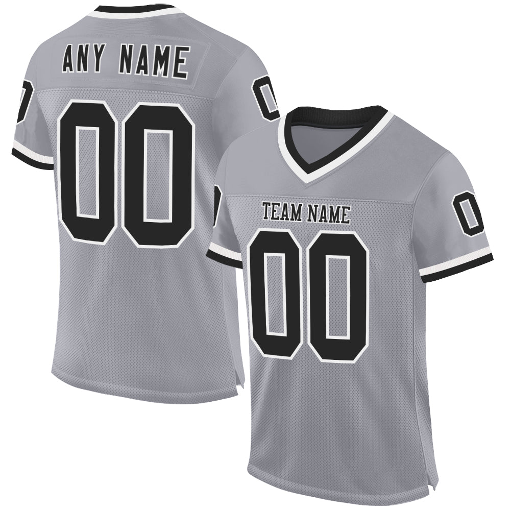 Custom Gray Black-White Mesh Authentic Throwback Football Jersey - Main View