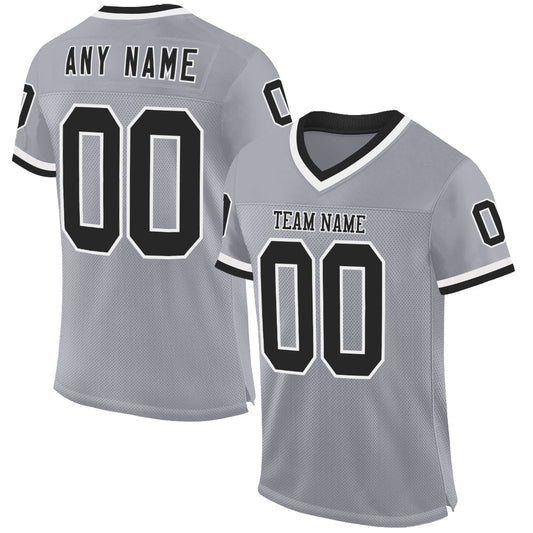 Custom Gray Black-White Mesh Authentic Throwback Football Jersey - Main View