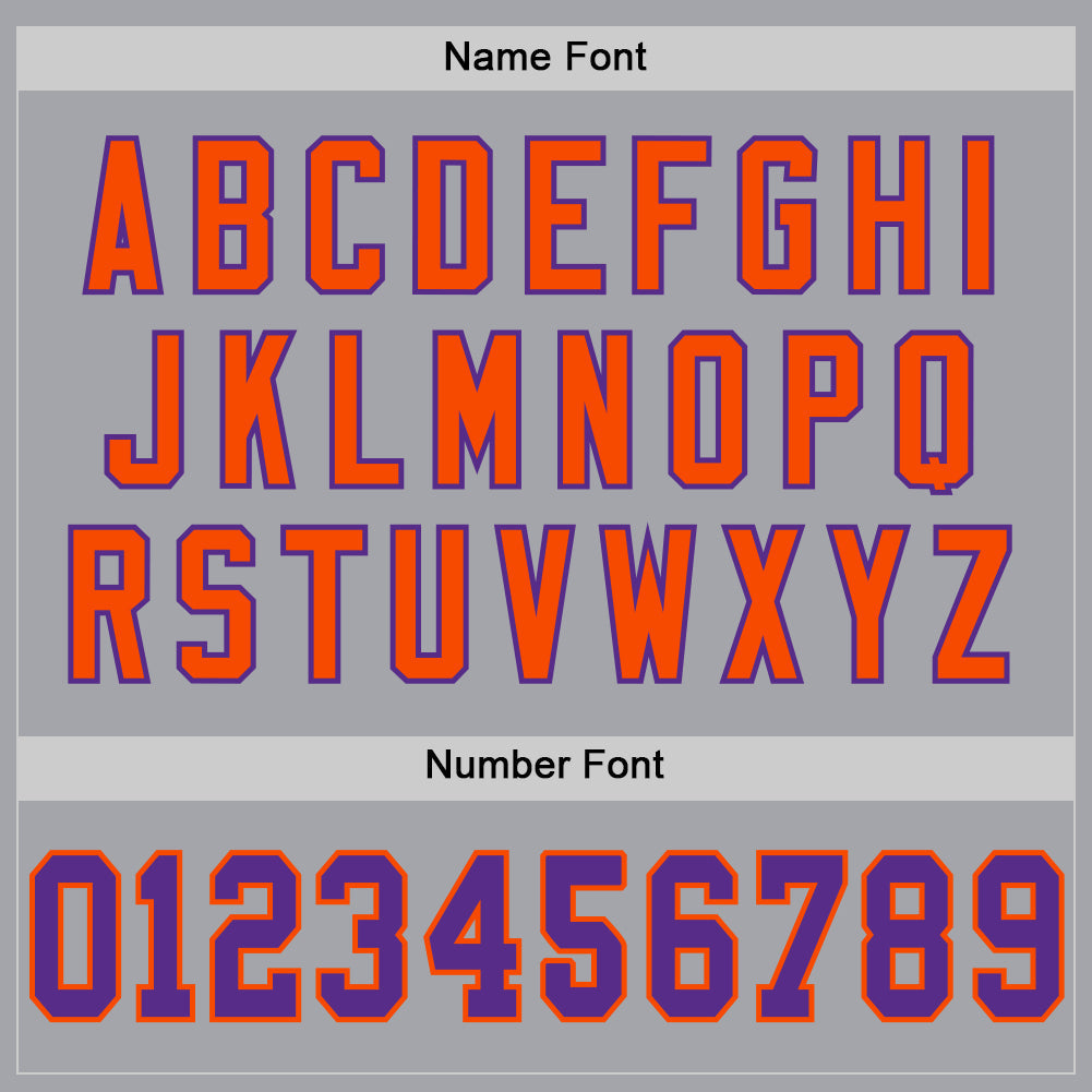 Custom Gray Purple-Orange Mesh Authentic Throwback Football Jersey view 4