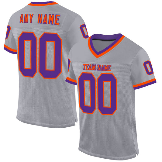 Custom Gray Purple-Orange Mesh Authentic Throwback Football Jersey - Main View